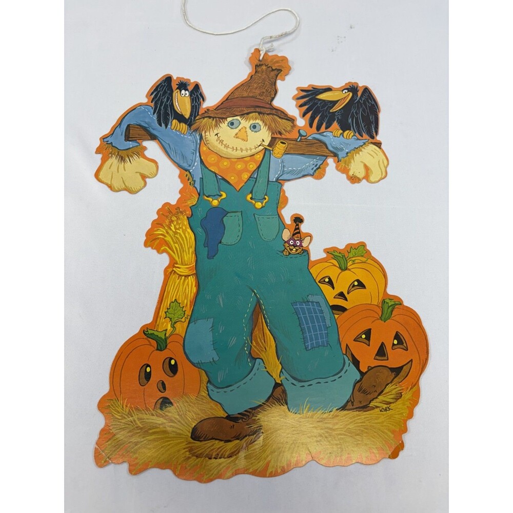 Vintage Die Cut Scarecrow & Pumpkins Halloween Double Sided Decoration by Kirk